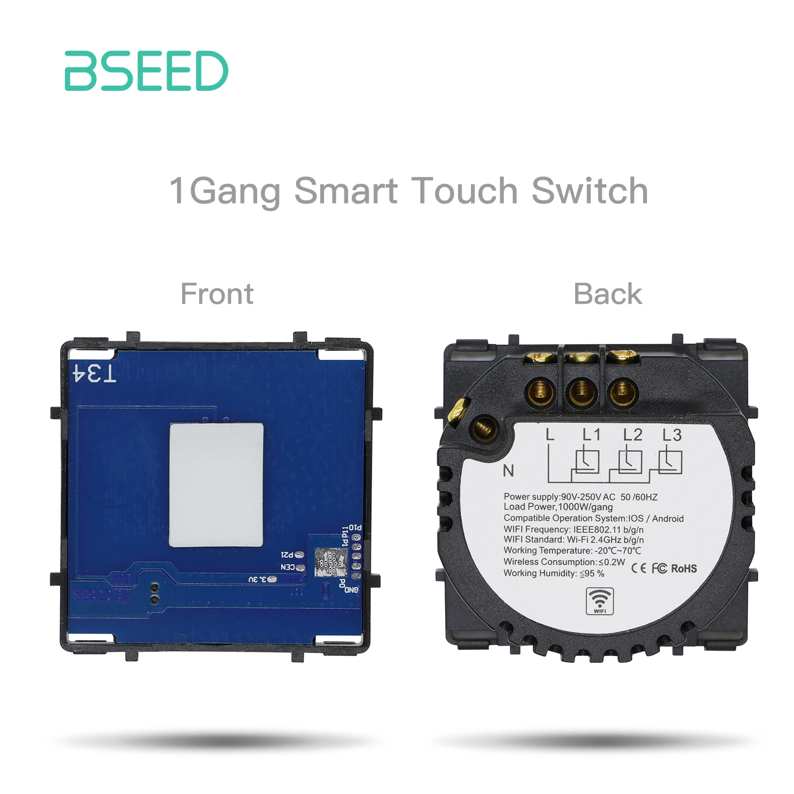 Bseed EU Standard The Base Of Wifi Touch Switch Function 1/2/3Gang  AC110~240V APP Control Wall Light Switch Without Glass Panel illuminated light switch Wall Switches