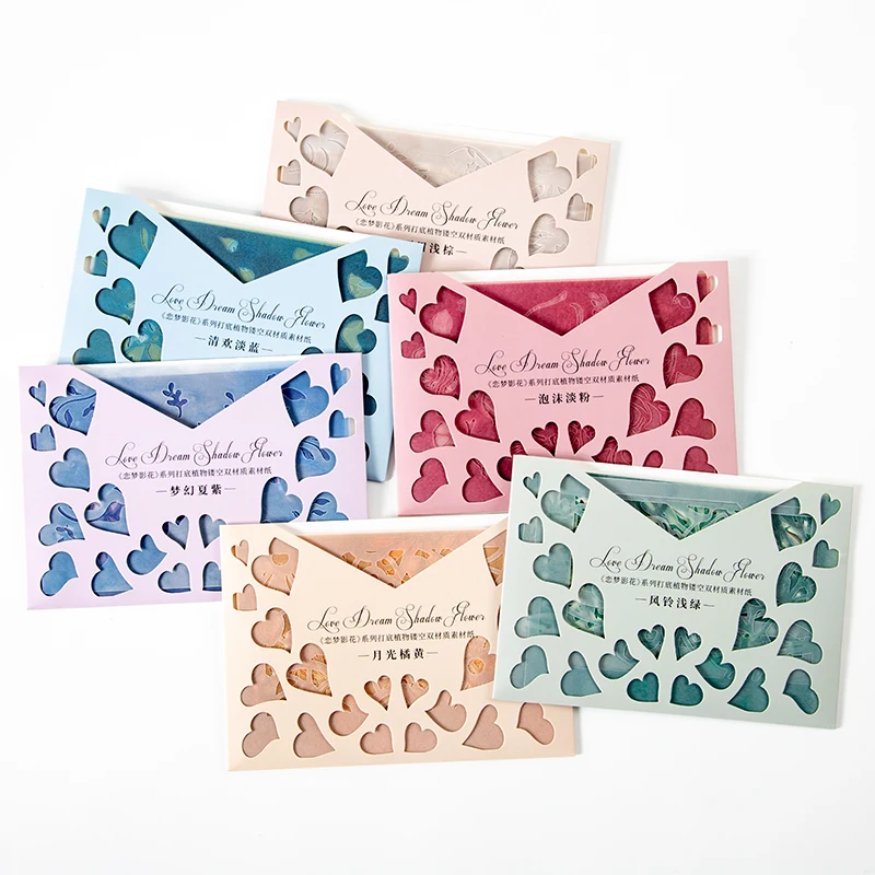 

10Sheets Vintage floral heart pattern hollow carving Material Love Dream flower card Scrapbook base Paper stationery