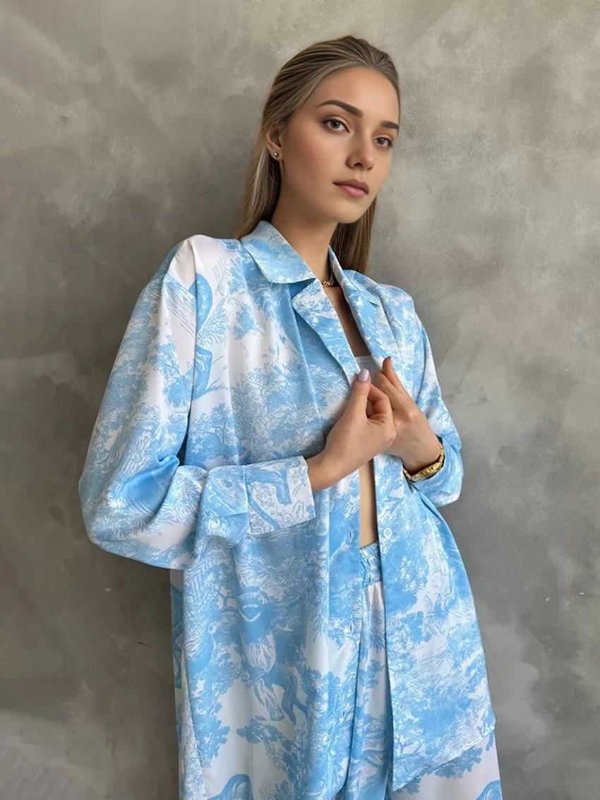 Marthaqiqi Casual Ladies Nightgowns Suit Long Sleeve Sleepwear Turn-Down Collar Nightwear Pants Loose Women Pajamas 2 Piece Set