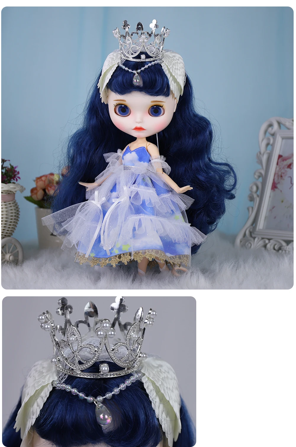 Neo Blythe Doll Princess Dress with Tiara Crown 4