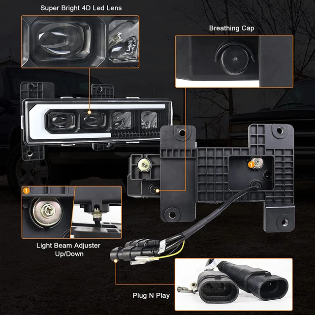 LED مصباح امامي DRL بدوره إشارة صالح 1988-1998 تشيفي جي إم سي C/K 1500 2500 3500  سيلفرادو تاهو يوكون