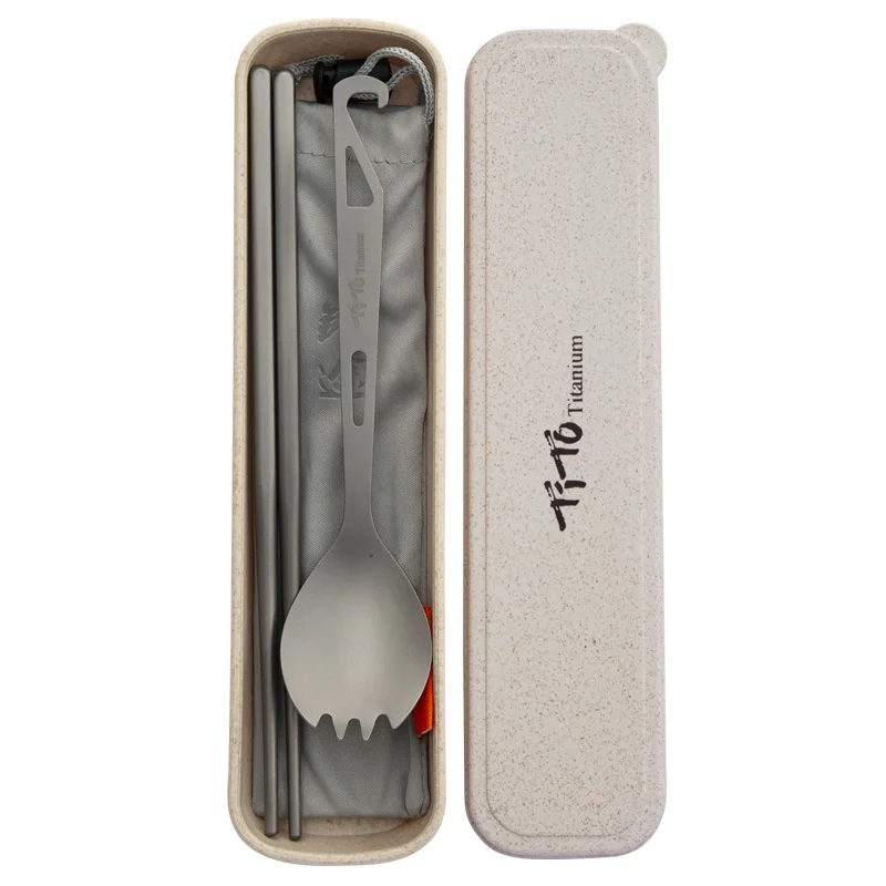TiTo Pure Titanium Chopsticks Spoon Fork Cutlery Set Outdoor Portable Titanium Spork Children's Lunch Box Camping camping cutlery,portable tableware,portable cutlery,titanium tableware