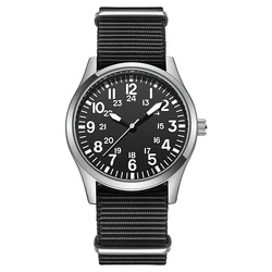 Enhanced Steel Band Easy-Read Field Watch with Japanese Movement (Black Fabric)