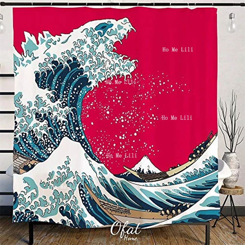 

Японский монстр и Ояма канагава душевая занавеска с крючками роспись Hokusai аксессуары для ванной комнаты