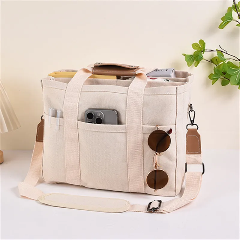 Thickened Canvas Tote Bag, Multi Functional Single Shoulder Crossbody Bag, Large Capacity Handbag with Multi-layer Storage Bag