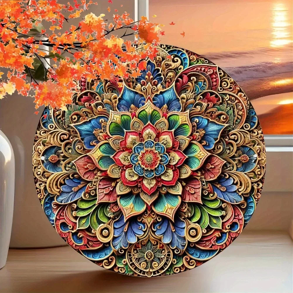 Luxurious Floral Mandala Aluminum Wall Art - Aesthetic Round Metal Decor
