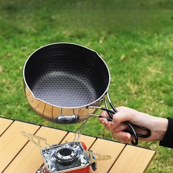 Padella da neve per esterni in acciaio inossidabile 316 Pentola da cucina portatile Manico pieghevole Padella antiaderente da picnic da campeggio 1