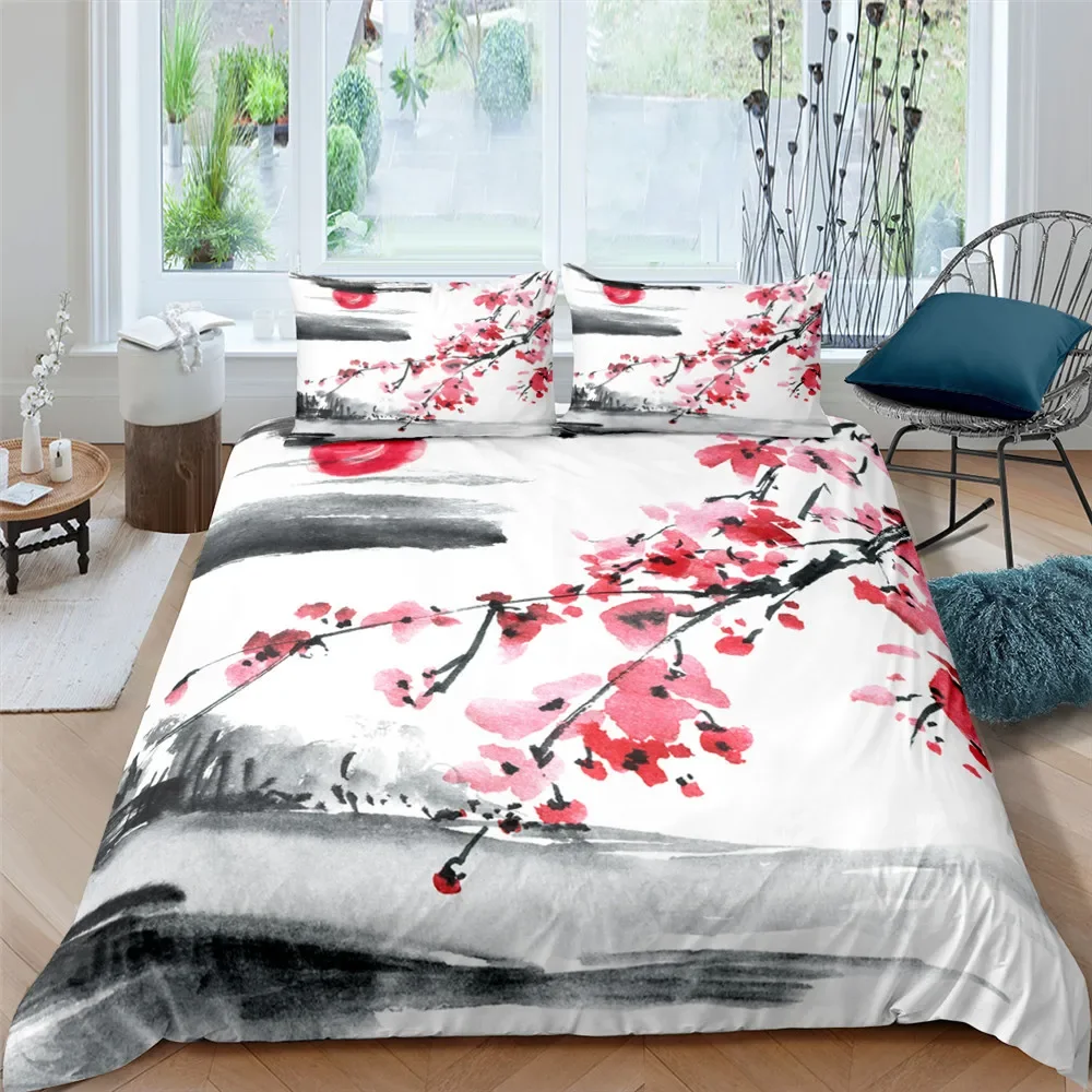 Trösterbezug-Set im japanischen Stil, Kirschblüten, Kranich, 2/3-teiliges Polyester-Bettwäsche-Set, Meereswellen, Bettbezug-Set, Twin Queen Size – Detail 17