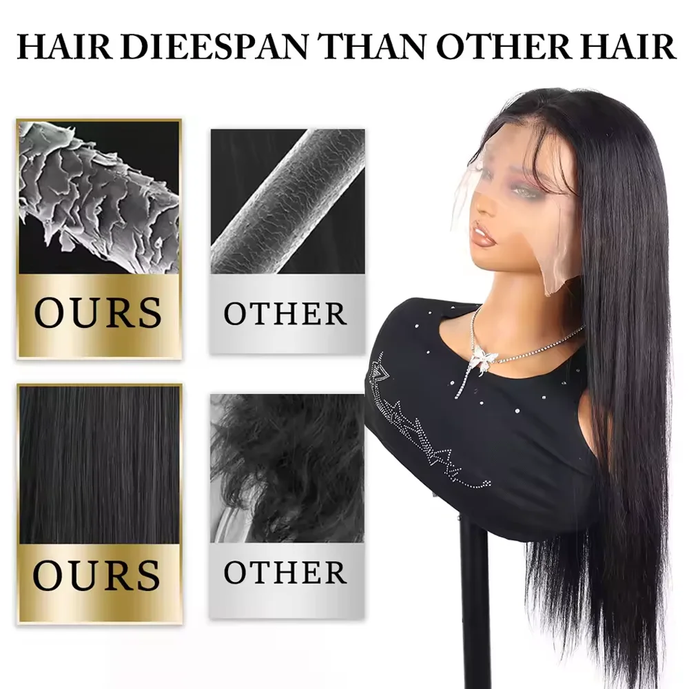 250 Density 13x4 13x6 Lace Frontal Transparent Lace 18 42 Inch Long Straight 5x5 Glueless Human Hair Pre plucked Wigs For Women 4