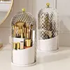 Makeup Brush Holder with Lid Diamond Birdcage 360° Rotating Makeup Organizer Dustproof Cosmetics Storage Box Lipstick Container 4