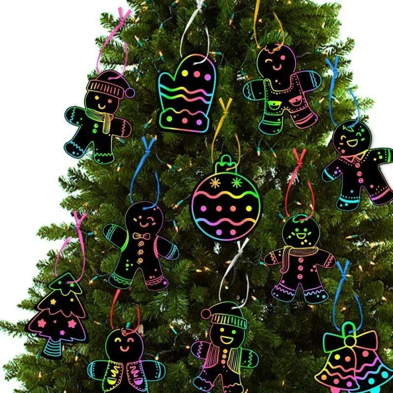 Christmas decorations Christmas Scratch Painting DIY Cartoon Santa Claus Snowflake Scratch Card Xmas Tree Hanging Pendant Merry Christmas Decor