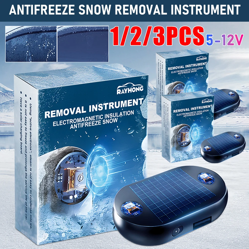 1-3Pcs Solar Antifreeze Electromagnetic Molecular Windshield Car Snow Removal Device Window Glass Defog & Defrost& Deice 5-12V