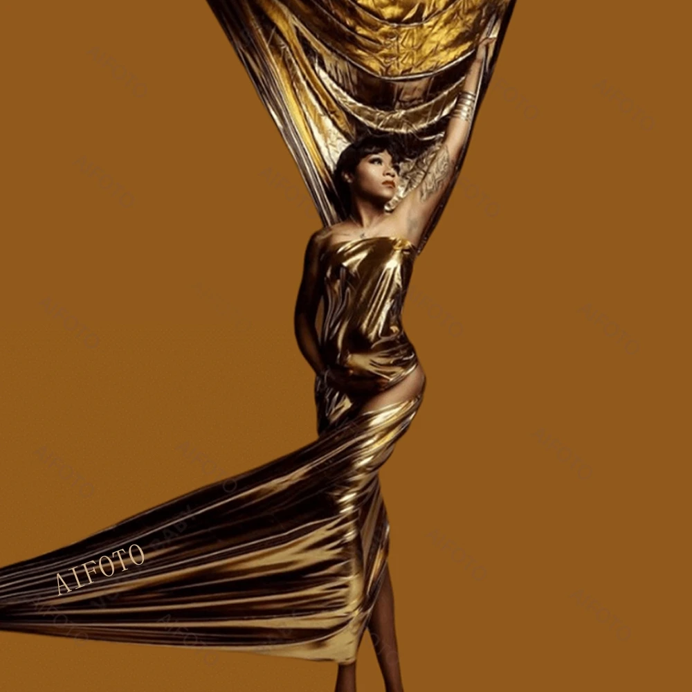 

Maternity Photography Props Gown Pregnant Woman Studio Shooting Accessories Golden Spandex Shiny Stretch Fabric DIY Photoshoot