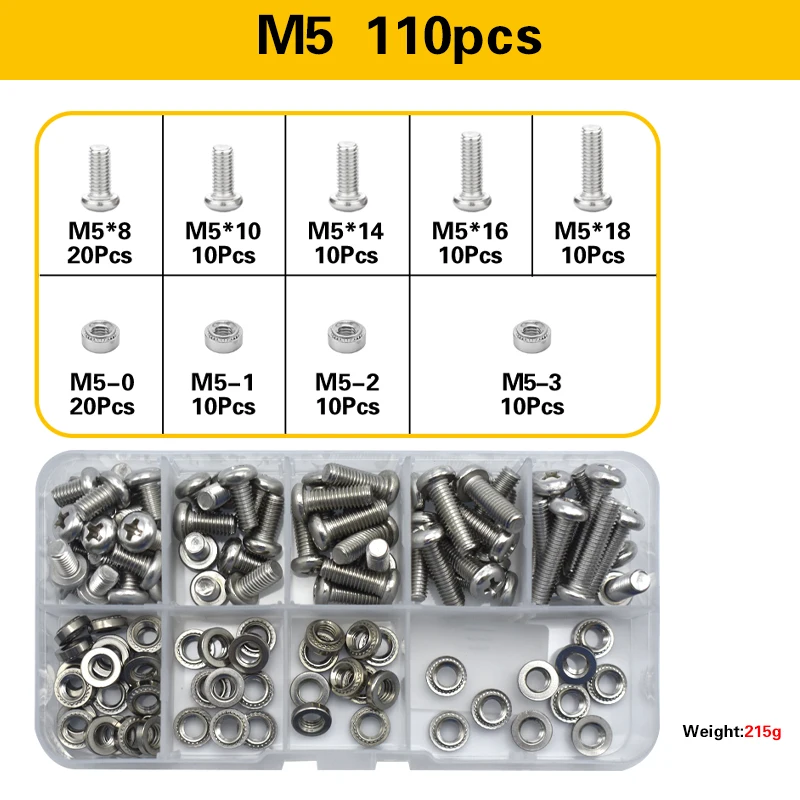 M2 M2.5 M3 M4 M5 M6 Stainless Steel Pressure Rivet Nut and Philips Bolt Set Metric CLS PEM Self-Clinching Nut for Sheet Metal