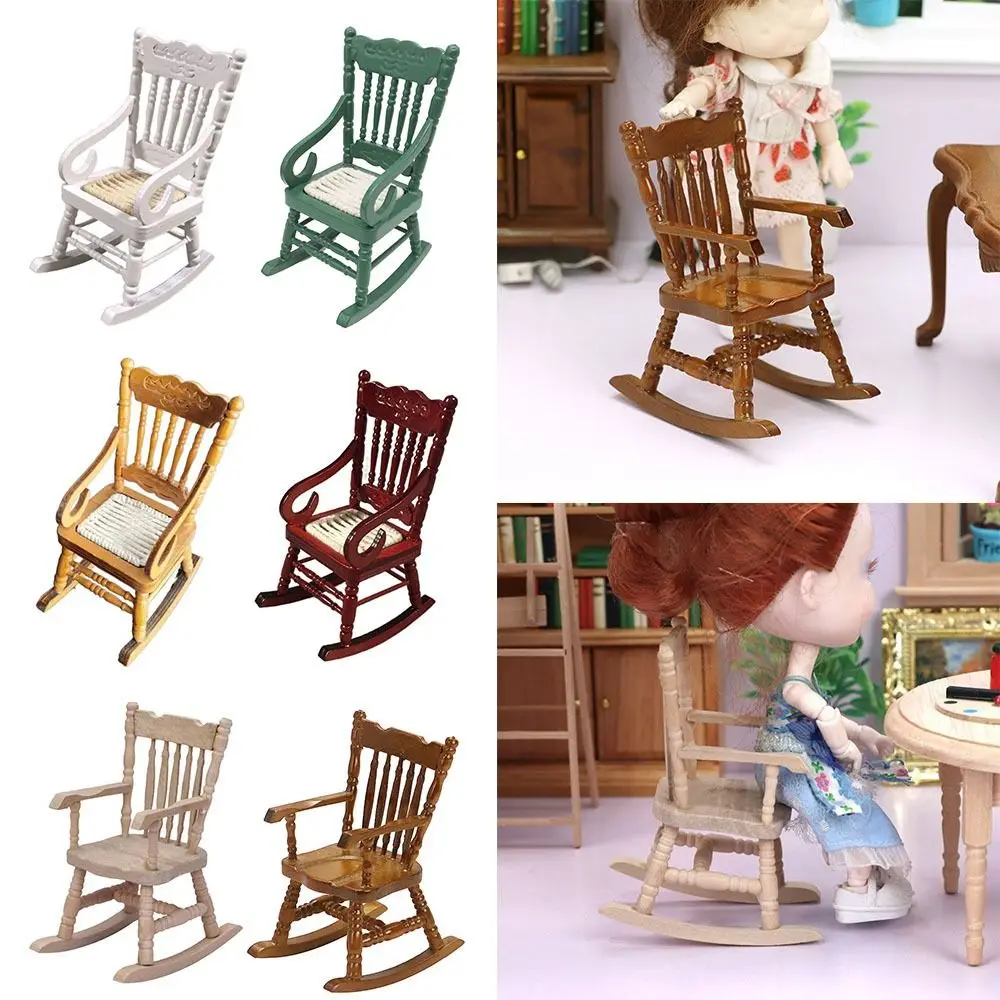 Gift Wood Photo Props Dollhouse Furniture  House Accessories Miniature Rocking Chair Scene Model