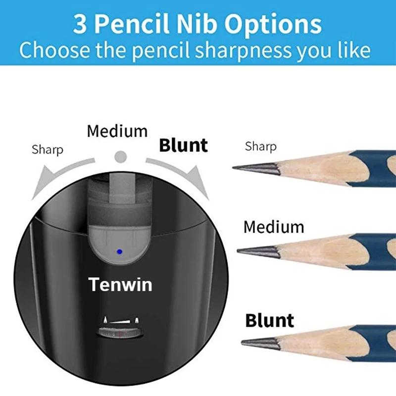 Tenwin Automatic Electric Pencil Sharpener For Colored Pencils Sharpen Mechanical Office School Supplies Stationery Black Pink