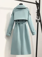 Heliar damski długi płaszcz moda płaszcz wiatroszczelny dwurzędowy prochowce zielony pas wiatrówka zimowa 2