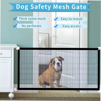 Dog Safety Gate Pet Safe Mesh Fence Portable Folding Baby Safety Gate Install Anywhere 110*72CM 1