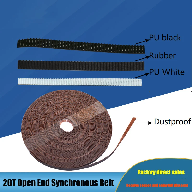 2GT Synchronous Belt Open End Belt Dustproof Black/White Rubber PU Steel Wire Length 1m For 3D Printer Accessories