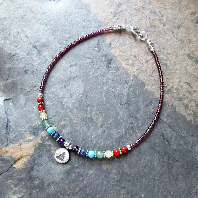 Anklet Chakra Gemstone Lotus Charm 7 Chakra Yoga Ankle Bracelet