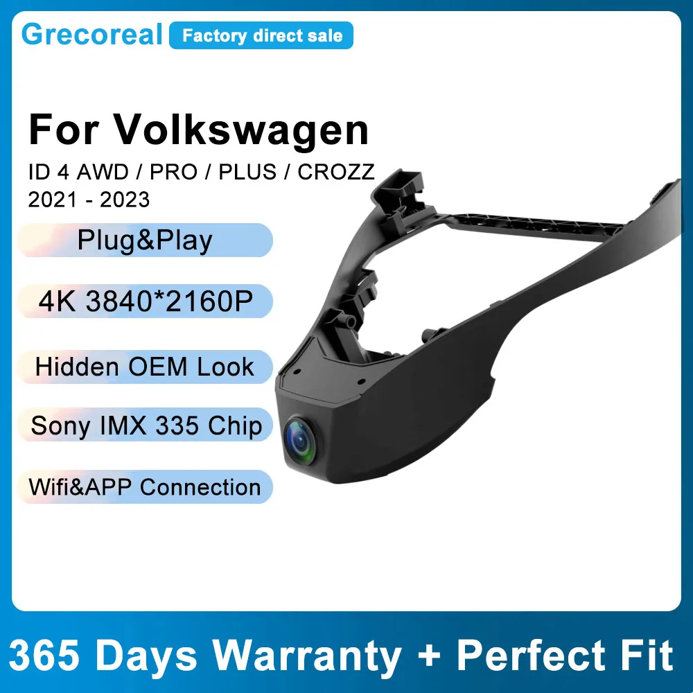

Grecoreal Dash Camera Car DVR 4K Wifi Dash Cam for Volkswagen Vw ID 4 ID4 ID.4 Pro Crozz Cross 2023 2022 2021 Front Rear Dashcam