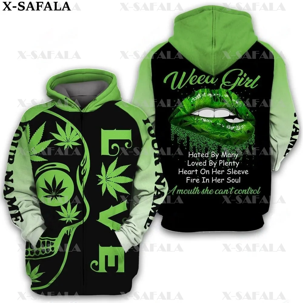 Smoker SMOKE LIPS WEED SKULL HAPPY Leaf 3D Print Zipper Hoodie Man