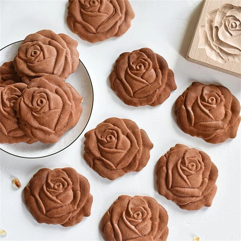 1PC Wood Cookie Mold Flower Animals Patterns Decorating Baking Tools 3D Carved Embossed Biscuit Cutter Moulds
