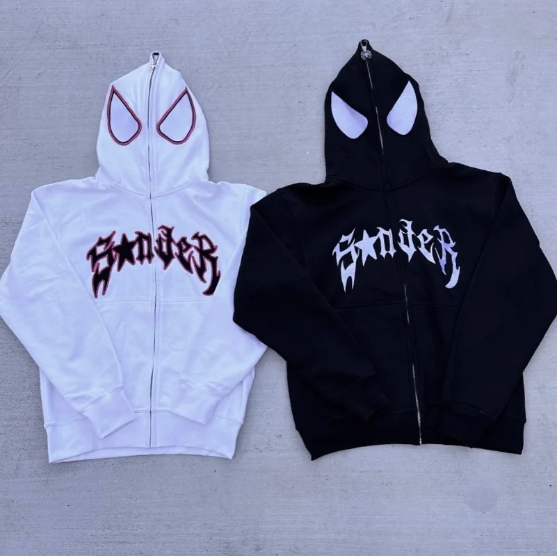 

Y2K zip up hoodie women Gothic Spider Print Hoodie kawaii streetwear Sweatshirt Vintage clothing Loose Hip Hop Punk Clothes Tops