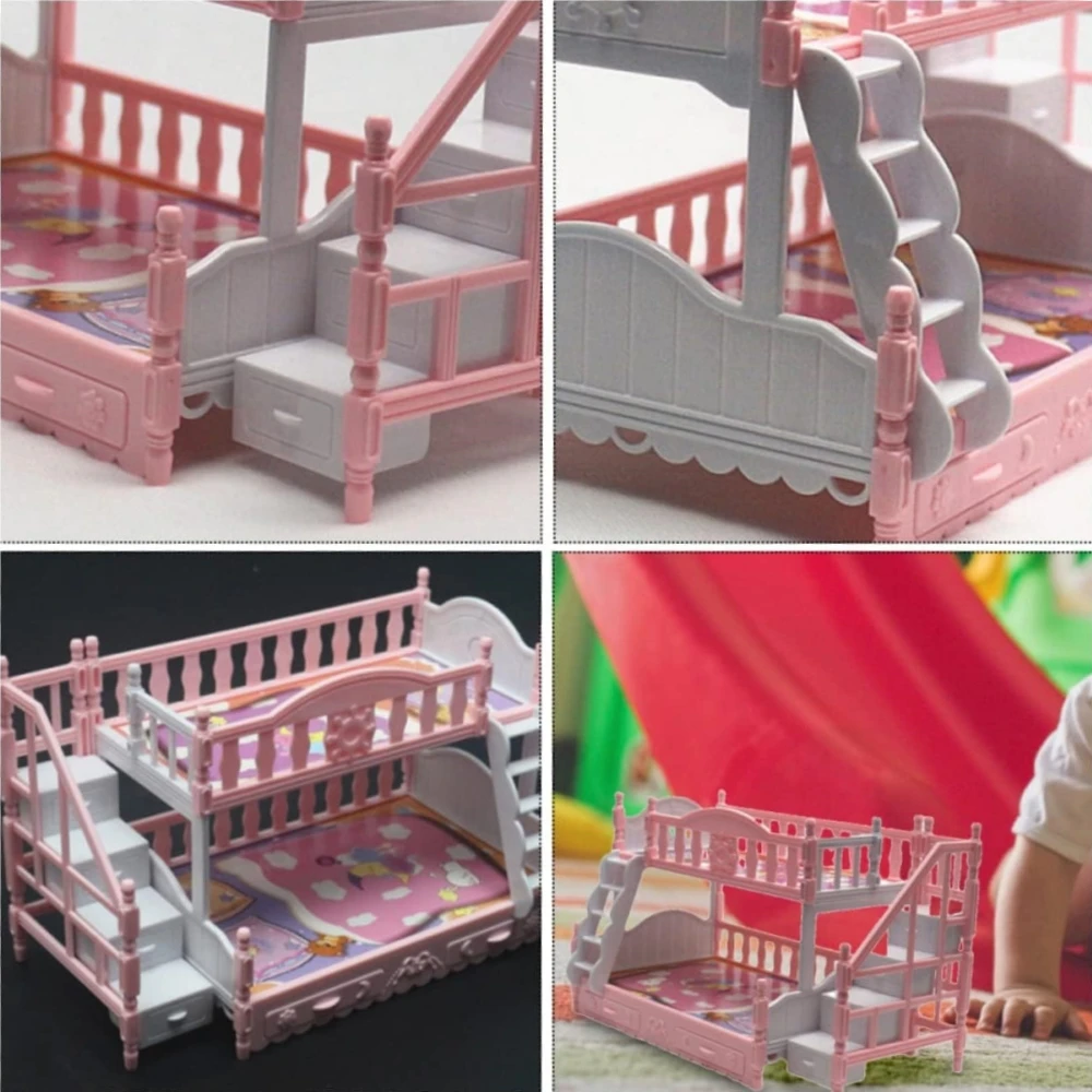 Double Princess Bed Play House Accessories Included Large Size Double-decker Princess Bed 1/12 Furniture  Bed Toy Accessories 4