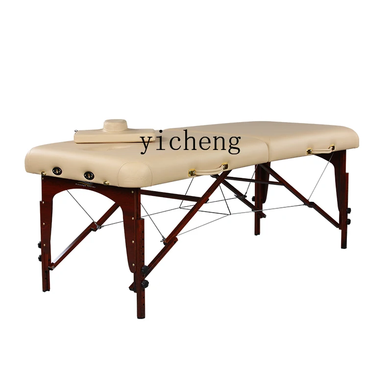 

YY Folding Massage Bed Household Solid Wood Facial Widened Spa Portable