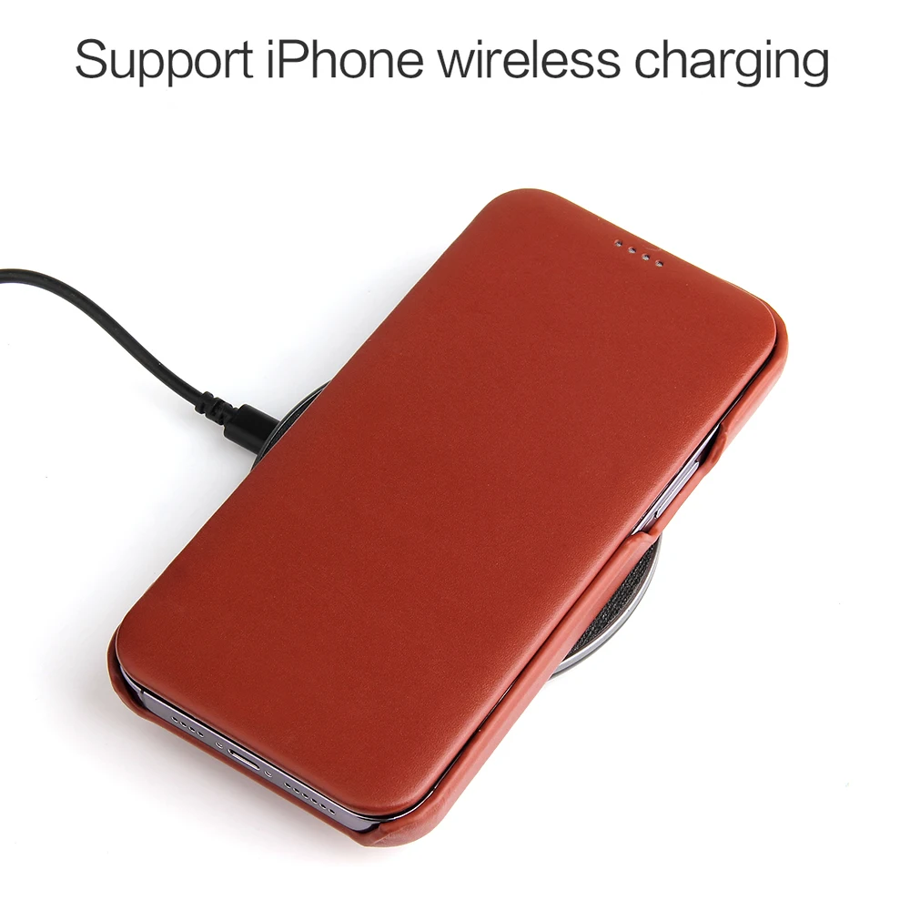 Luxury Genuine Leather Flip Case with Wireless Charging Functionality