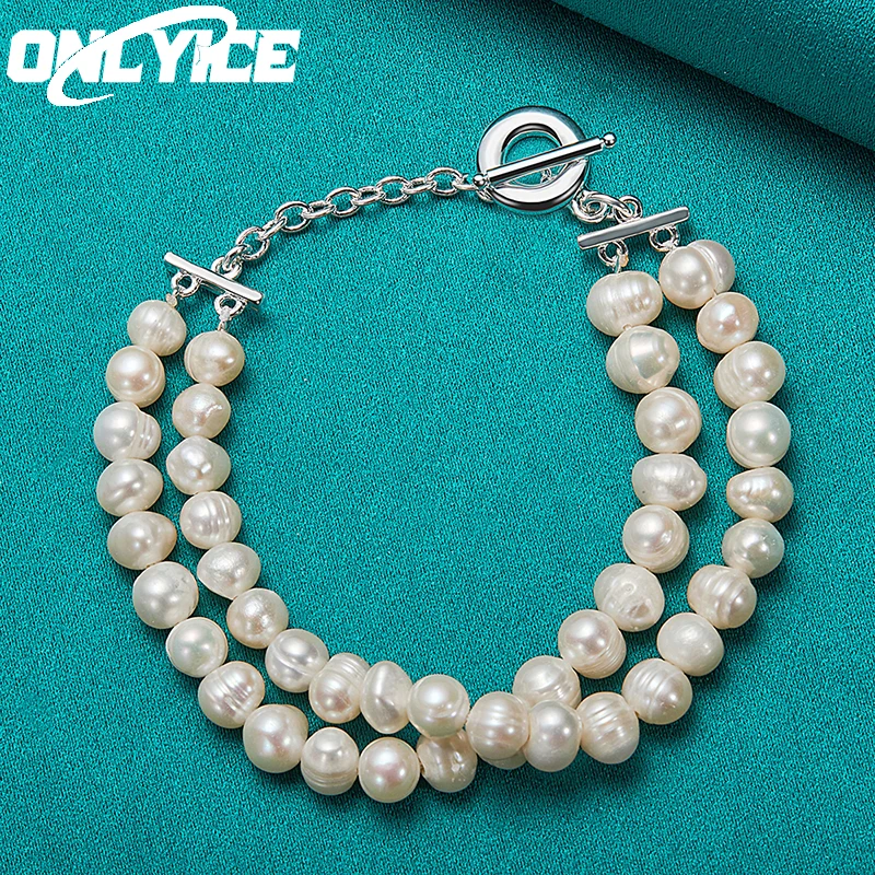 Hot 925 Sterling Silver Bracelet Double Row Natural Freshwater Pearl Chain For Women Wedding Party Wild Fashion Jewelry Gifts