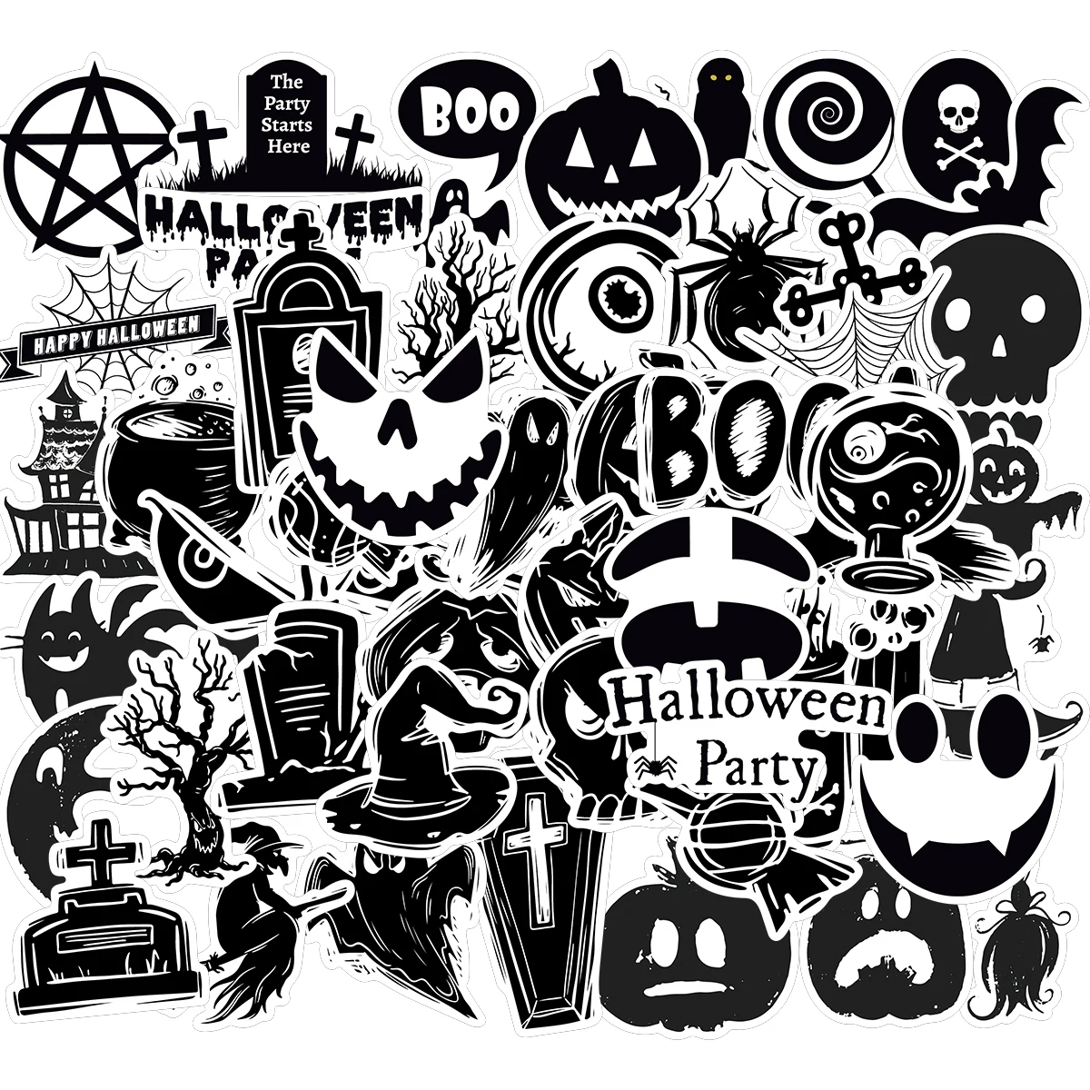10/50PCS Halloween Black Horror Kids Stickers Pack DIY Skateboard Motorcycle Suitcase Stationery Decals Decor Phone Laptop Toys pack of 60 sheets halloween stationery paper 4 designs halloween border letter paper for halloween newsletter invitation