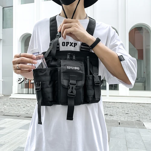 남녀공용 기능성 전술 체스트 팩, 총알 힙합 조끼, 스트리트웨어 백, 허리 팩, 여성용 블랙 체스트 리그 백, 패션 4
