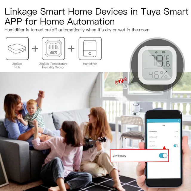 MOES Tuya ZigBee Smart Home Temperature And Humidity Sensor With LED Screen Works With Google Assistant and Tuya Zigbee Hub 4