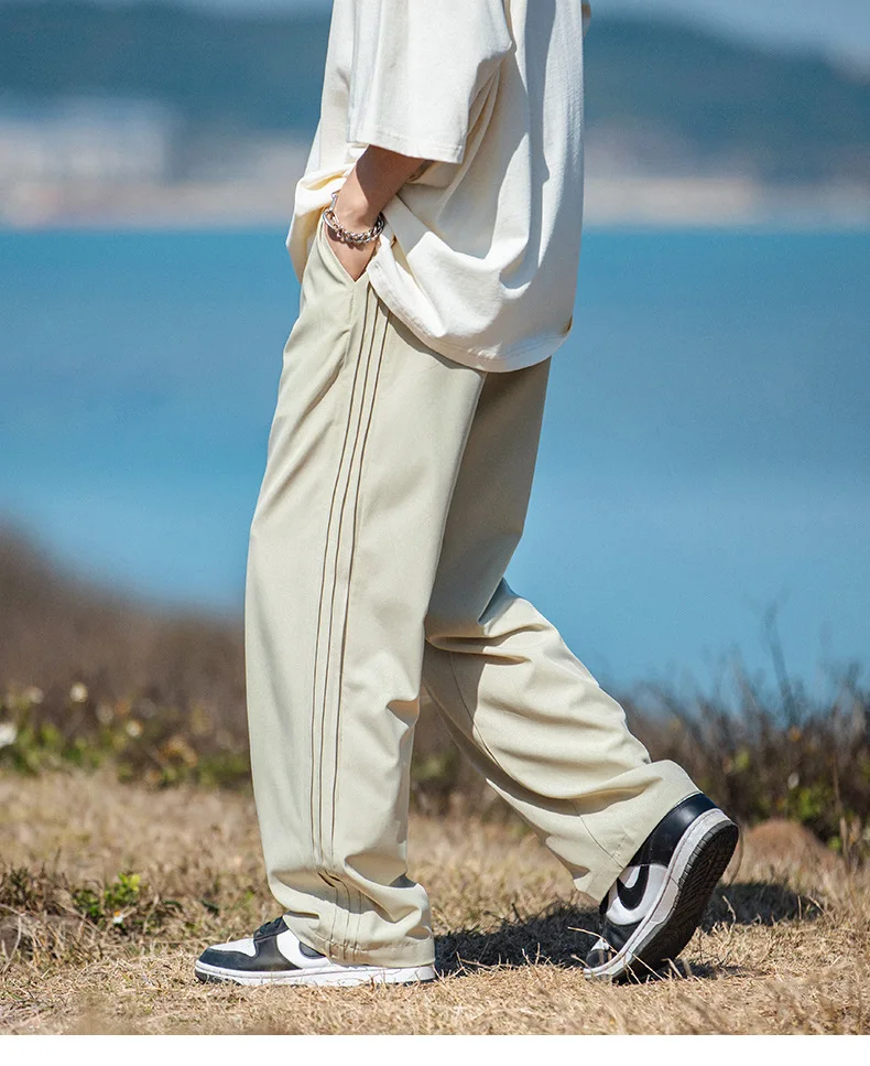 Side hinged bar design with ice silk casual pants light thin solid drawstring pants joggers men