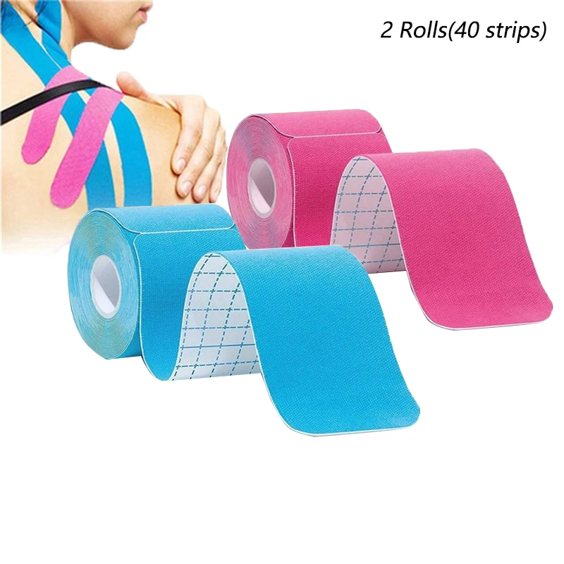 

Kinesiology Tape Pro Athletic Sports (2 Rolls,40 Precut Strips) Sports Waterproof Breathable Latex Free Tape Elastic Sports Tape