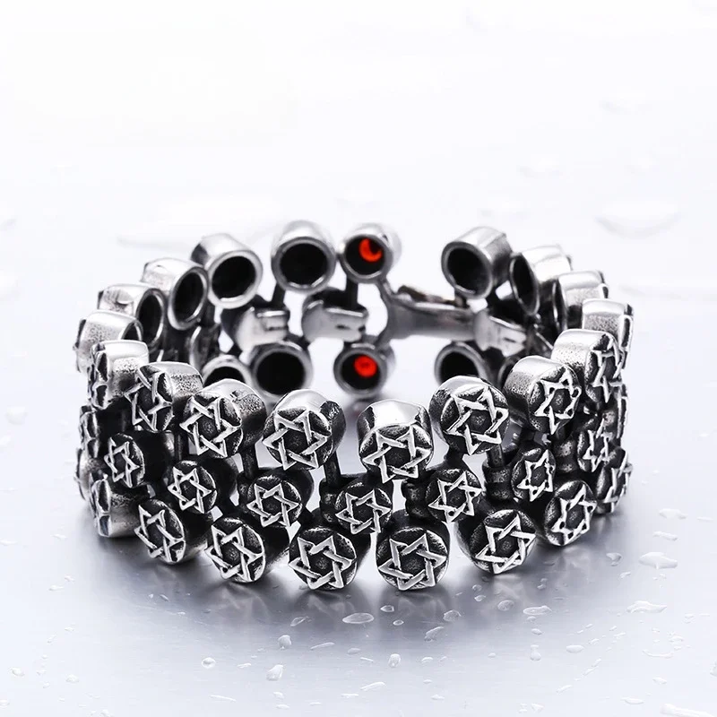 

CHUANGCHENG Vintage Domineering Stainless Steel Six Pointed Star Bracelet for Men's Personalized Fashion Trend Bracelet Jewelry