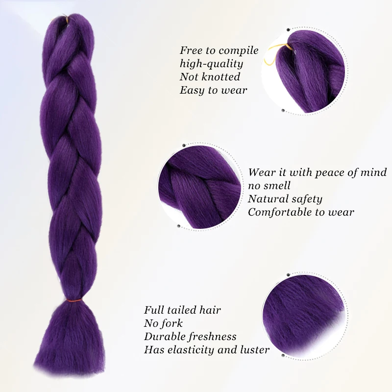 Women'S Purple Braided Wig - Heat-Resistant Synthetic Hair Extension with Voluminous Braid, Look for Everyday  Special Occasions