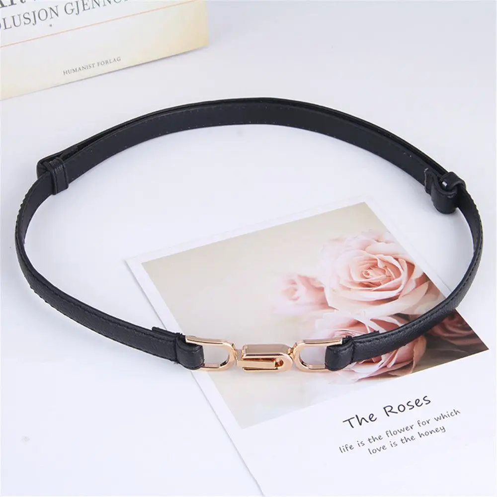 Adjustable PU Leather Ladies Dress Belts Skinny Thin Women Waist Belts Strap Gold Color Buckle Female All-match Waistband