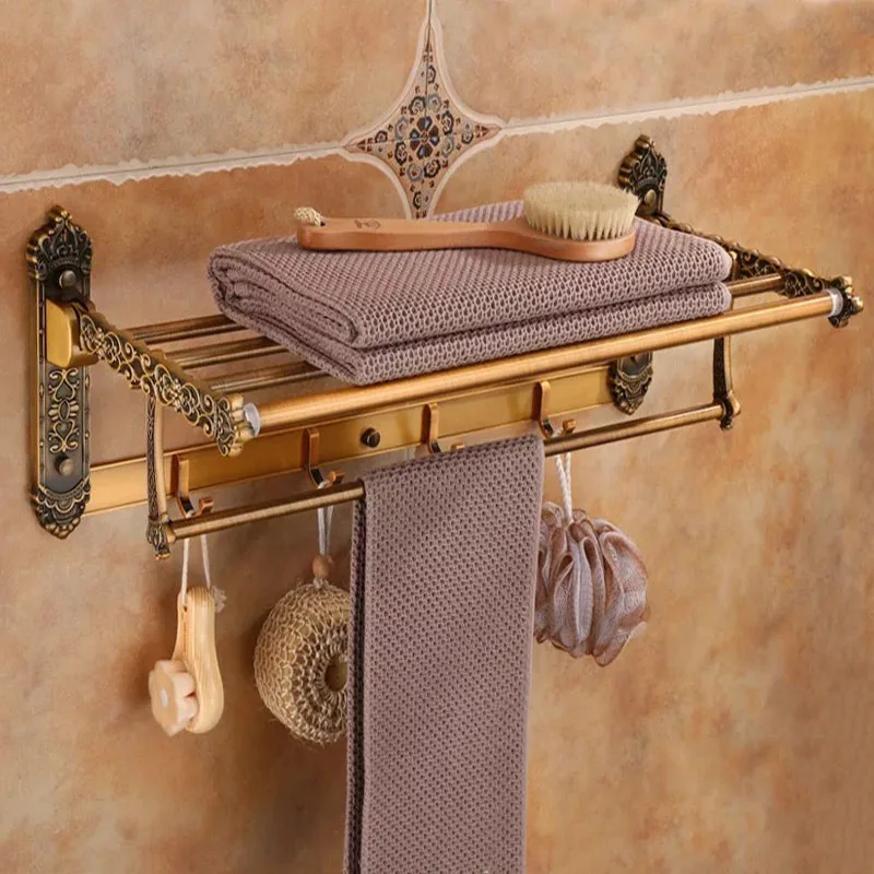 Antique Aluminum Carved Bath Hardware Bathroom Shelf Towel Rack Paper Holder Toilet Brush Holder Accessories