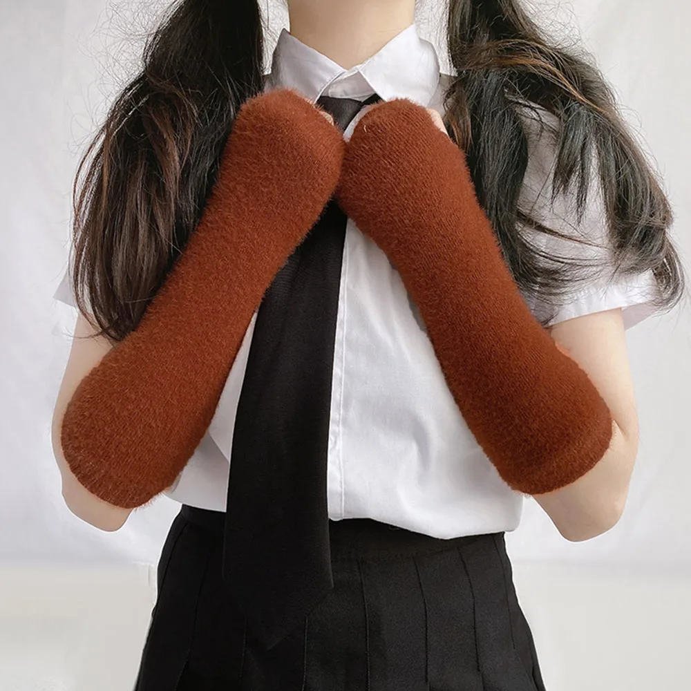 

Sweet Women Girls Knitted Long Gloves Arm Warmers Mittens Fingerless Gloves 1 Pairs Women Girls Elastic Solid Winter Warm Solid