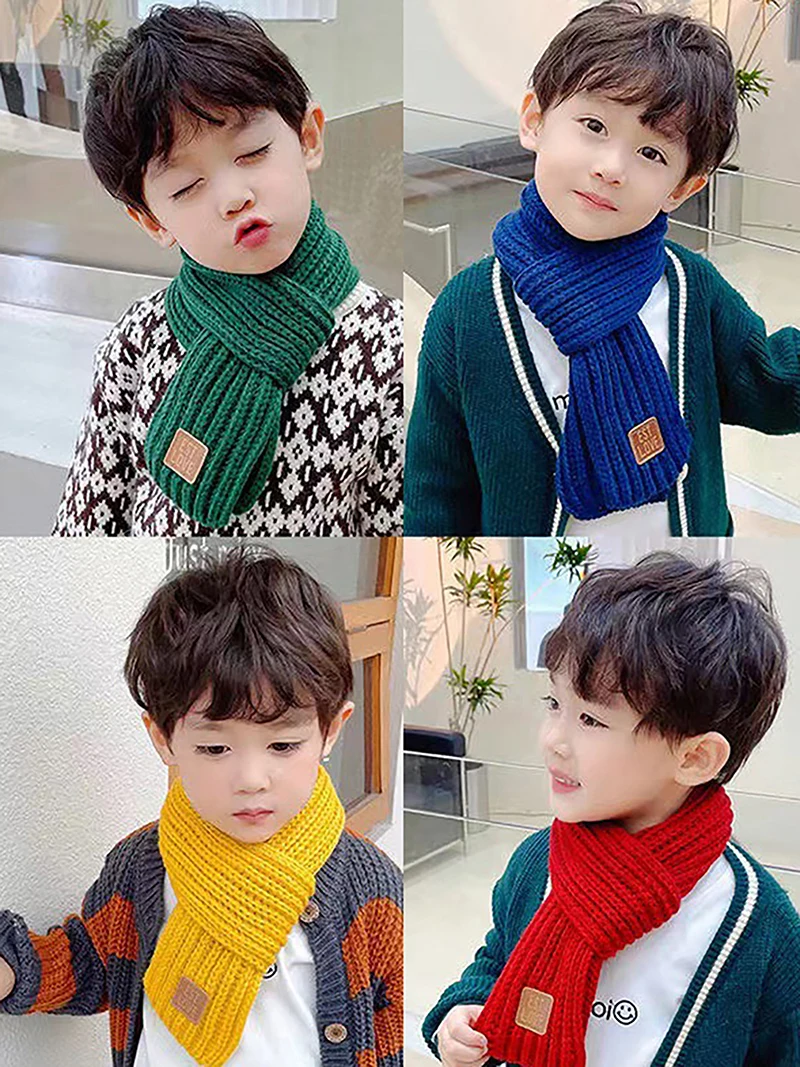 

Winter Warm Knitting Scarf Baby Boys Girls Neck Scarf Solid Color Soft Scarf For Kids Collar Children Stretch Neck Ring