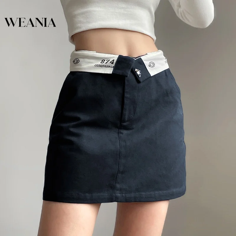 

Women New Style Waist Turn Down Print A-line Mini Skirt