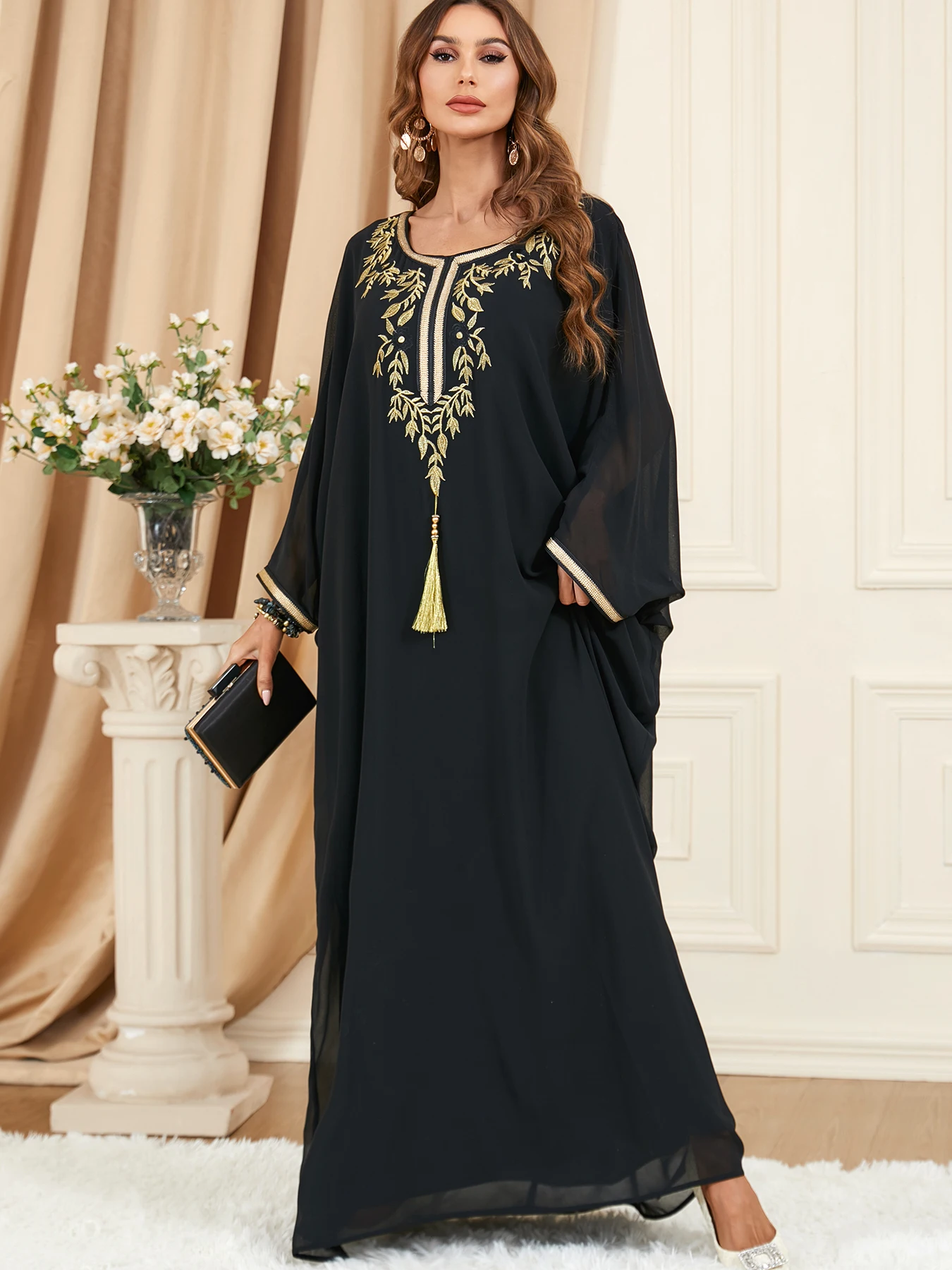 African Muslim Caftan Abaya for Women Dress Summer Bat Sleeve Long Abaya Oversized Loose Robe Vestidos