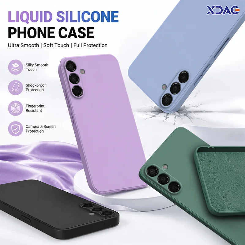 Enhanced Slim Square Liquid Silicone Case with Soft Microfiber Lining - Premium Back Cover