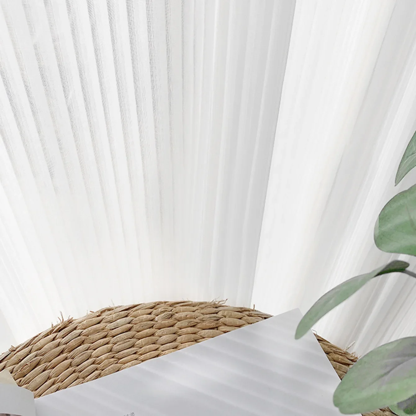 1pc Solid White Vertical Stripes Tulle Luxurious Chiffon Sheer Window Curtains for Living Room Modern Voile Organza Drapes 5