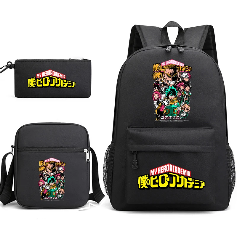 My Hero Academia Anime Print School Backpack Set 3-in-1 with Shoulder Bag Pencil Case for Boys Girls Kids Bookbag 1