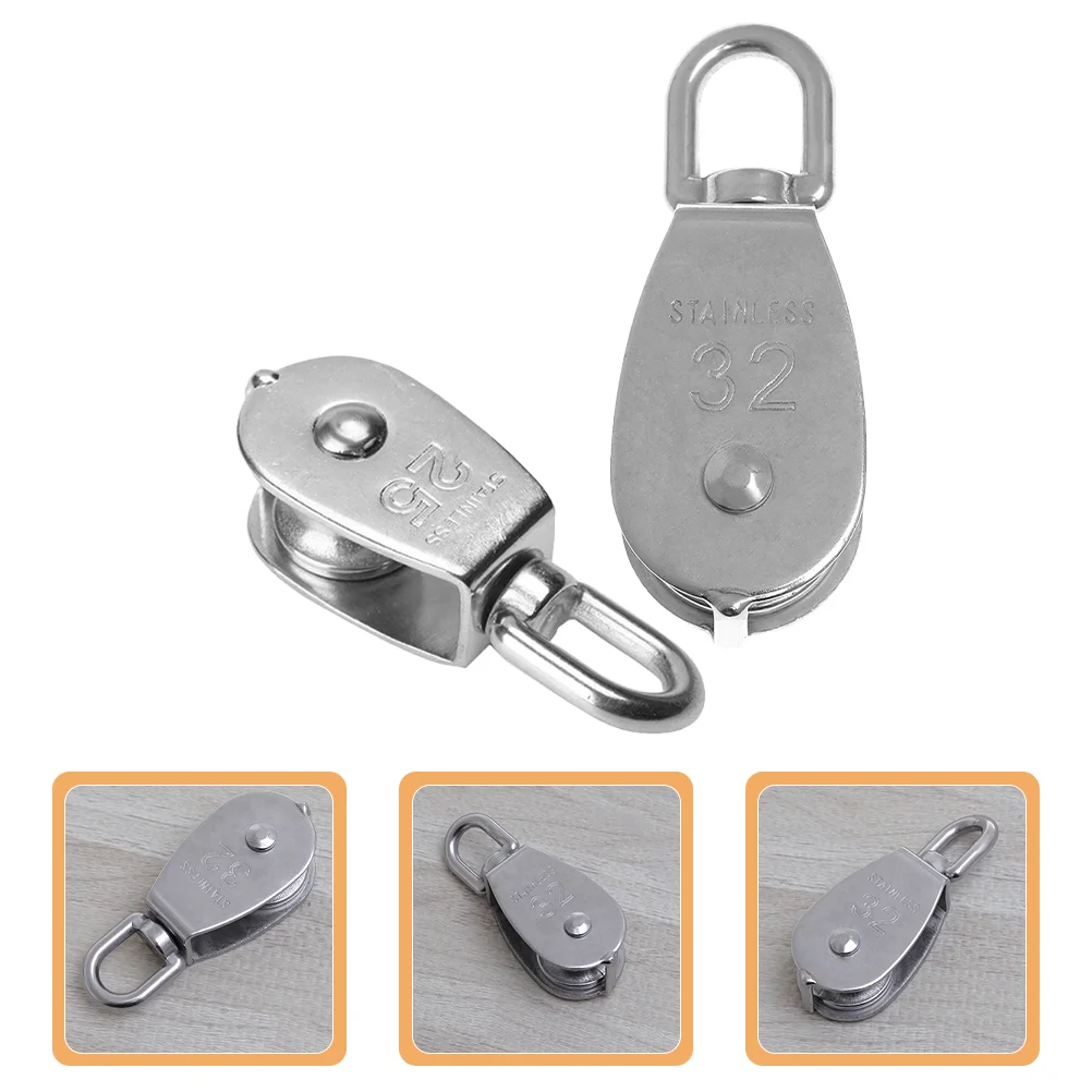 

2 Pcs Stainless Steel Pulley Lift Wheel Cable Small Pulleys Swivel Lifting for Rope Block