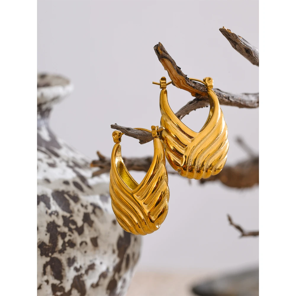 Yhpup Earrings Stainless Steel 18K Golden Plated